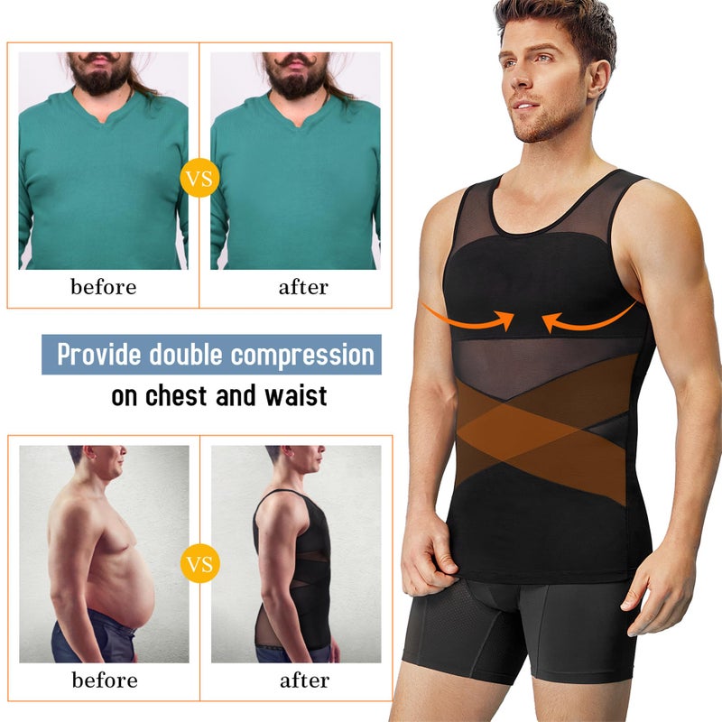 TAILONG Men's Compression Shirt for Body Shaper Slimming Vest Tight Tummy Underwear Tank Top (Black, X-Large) - Image 3